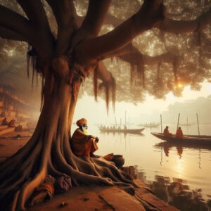 sadhu under peepal tree